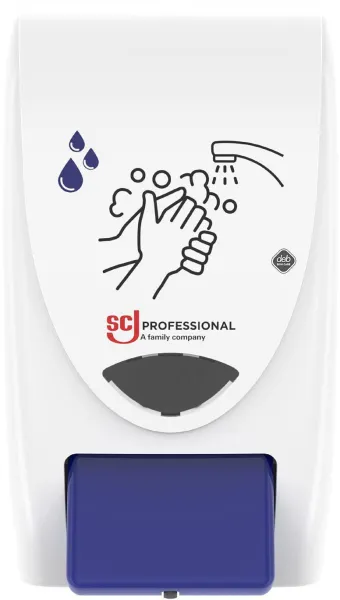 Deb Stoko Cleanse Light -dispenser för krämsepa med rengörande effekt, vit plast, blå knapp, 2 L